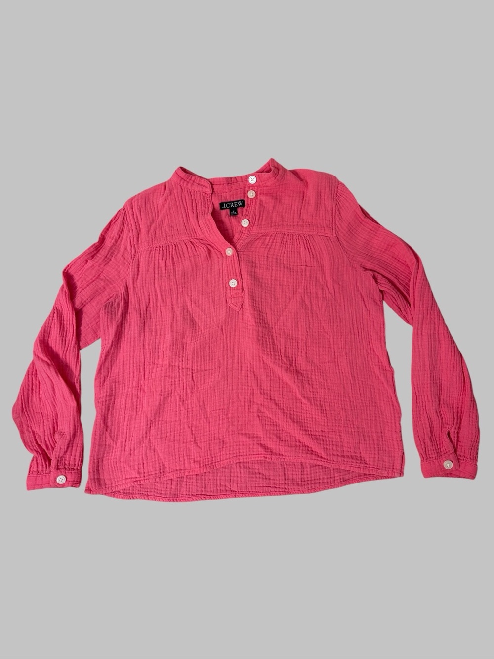 J. Crew Fresco Cotton Gauze Vivid Begonia Pink Long-Sleeve Top - Picture 2 of 5